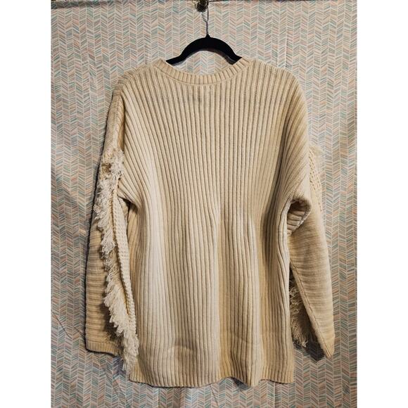 NWOT Kate and Sam Women Ivory Pullover Sweater XL Ribbed Fringe - Picture 6 of 8